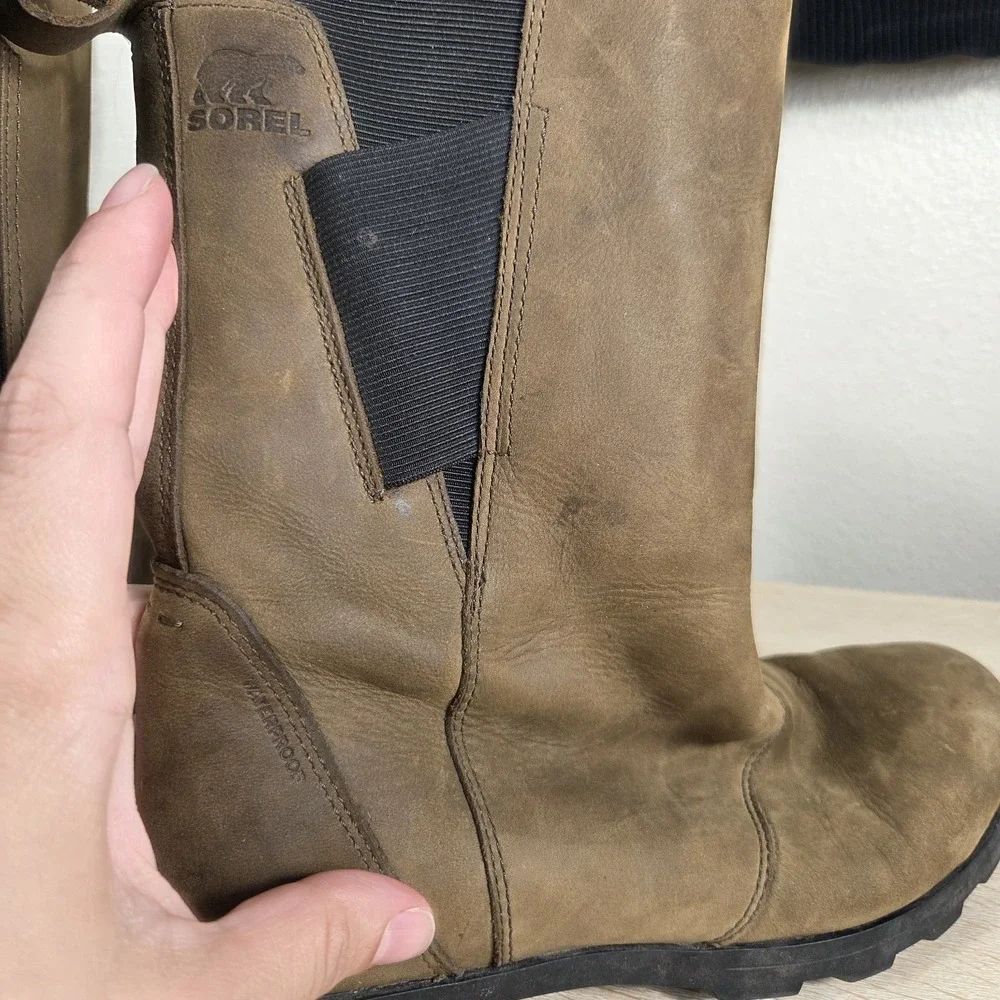 Sorel Emelie II Chelsea Boots Waterproof Brown Leather Women's US 8 EU 39